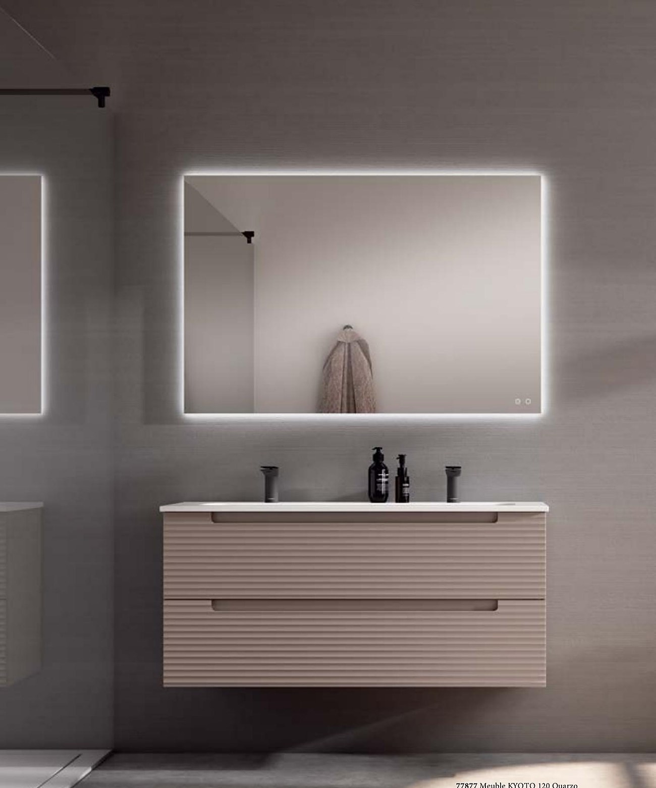 Meuble double vasque suspendu, miroir rétro-éclairé