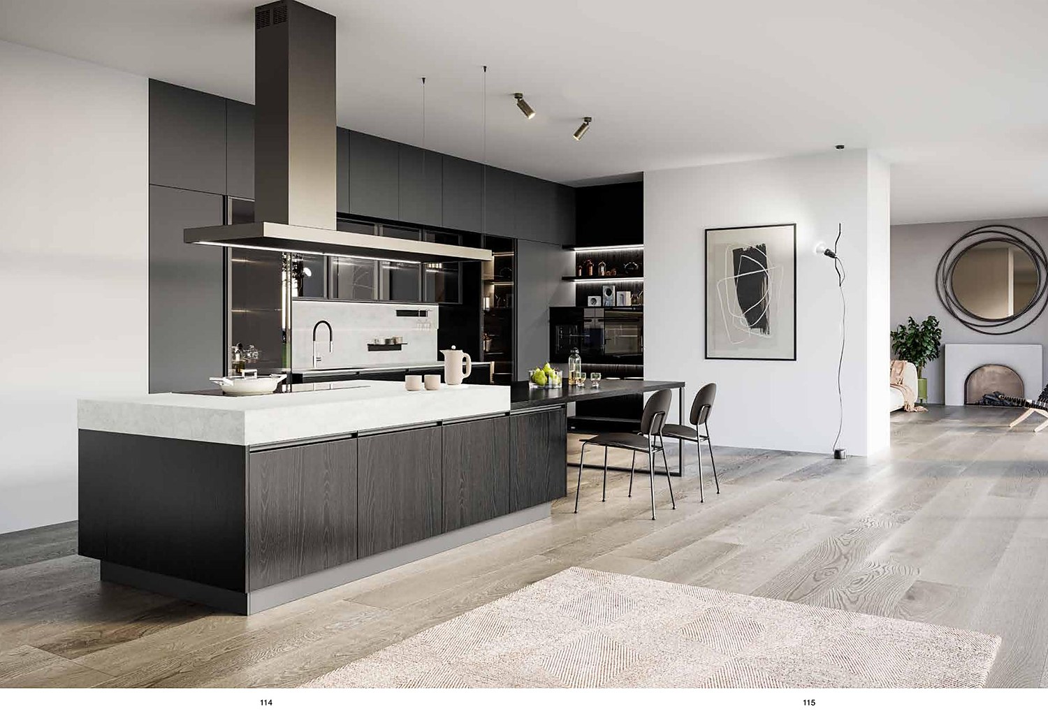 Gammes de cuisines — îlot noir et hotte design