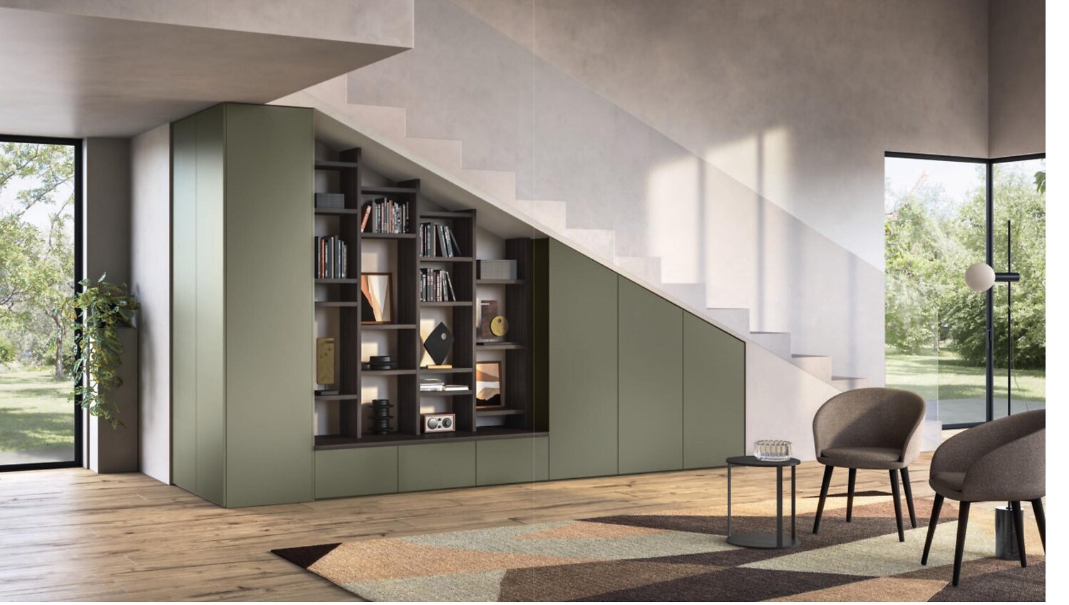 Espace de vie et bibliothèque sur mesure